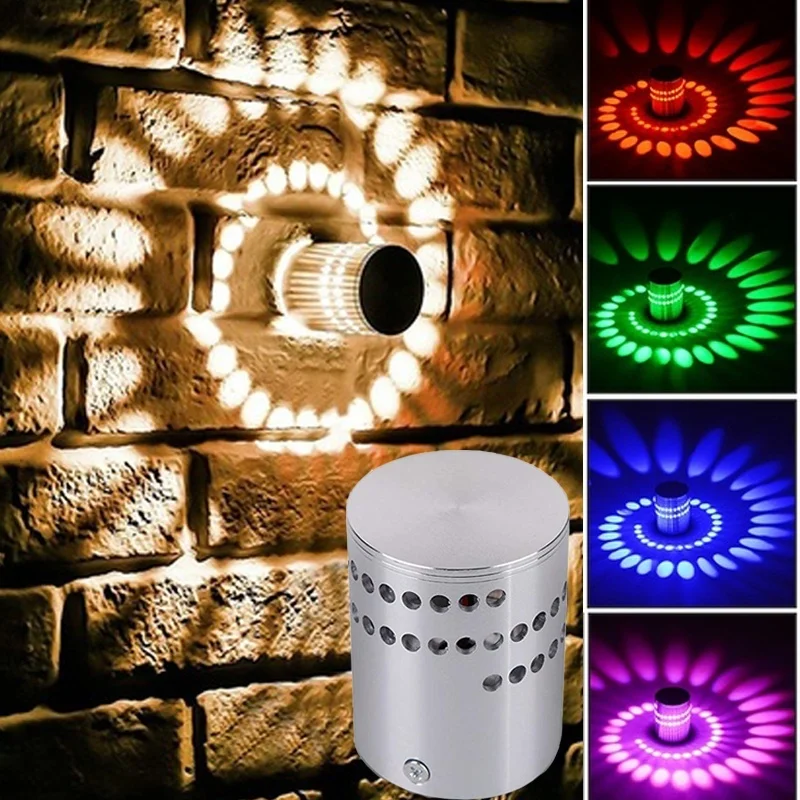 

LED Wall Lamp RGB Porch Light Modern Recessed 3W Colorful Sconces Foyer Party Living Room Corridor Decor Indoor Lighting Fixture