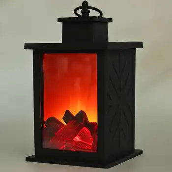 

LED Portable Fireplace Lantern Candle Flameless Holder Charcoal Flame Lantern Light Night Lamp Halloween Christmas Home Decor