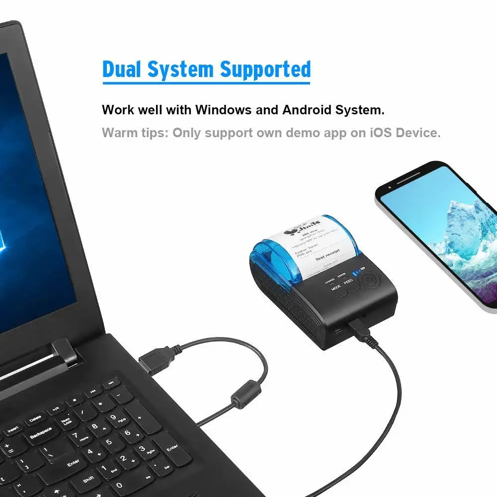 IssyzonePOS Bluetooth принтер 58 мм портативный термопринтер Поддержка Android iOS USB RS232 порт Штрих-код POS принтер
