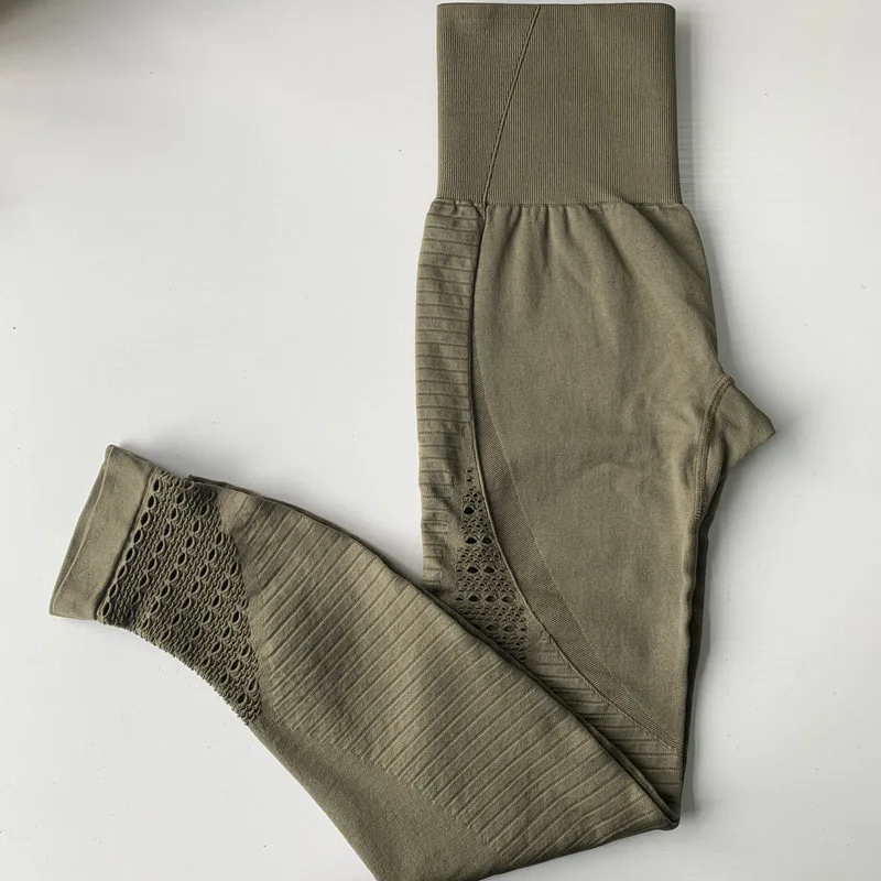 HERCM женские энергетические бесшовные брюки для йоги с контролем живота супер эластичные колготки для спортзала спортивные Леггинсы с высокой талией штаны для бега - Цвет: Army Green