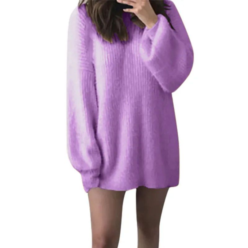 Truien Dames кашемировый женский свитер большого размера с круглым вырезом, Свободный вязаный теплый длинный свитер с латернским рукавом, женская блузка высокого качества - Цвет: Purple