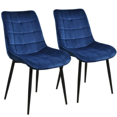 

2PCS Modern Dining Chair Set Metal Legs Velvet Cushion Seat and Back for Living and Waiting Room Blue Home Funiture