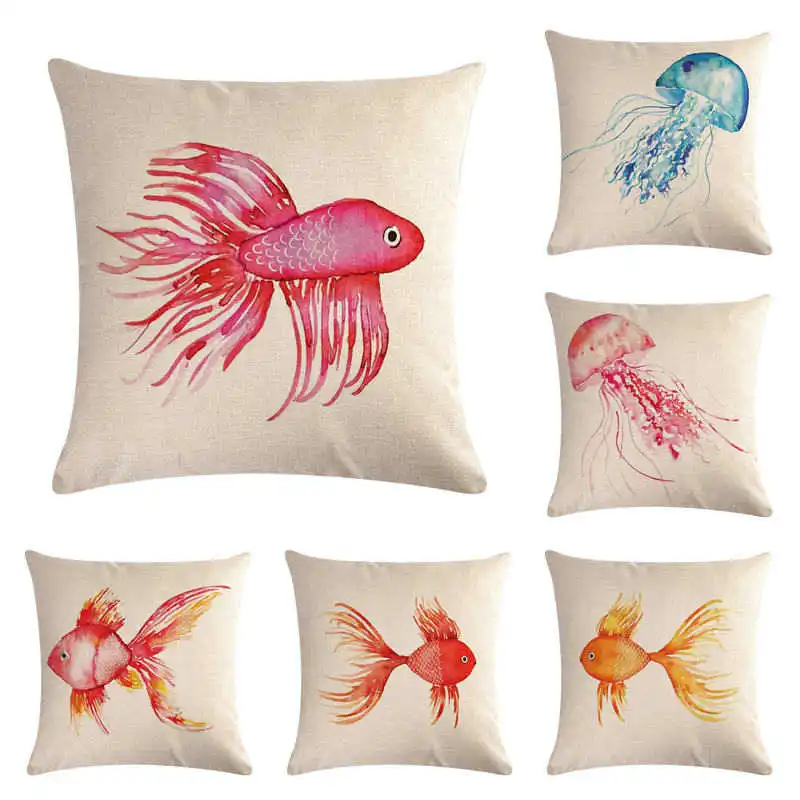 Jellyfish &amp Goldfish Pillow Cover Throw Case Cushion Home Decor | Дом и сад