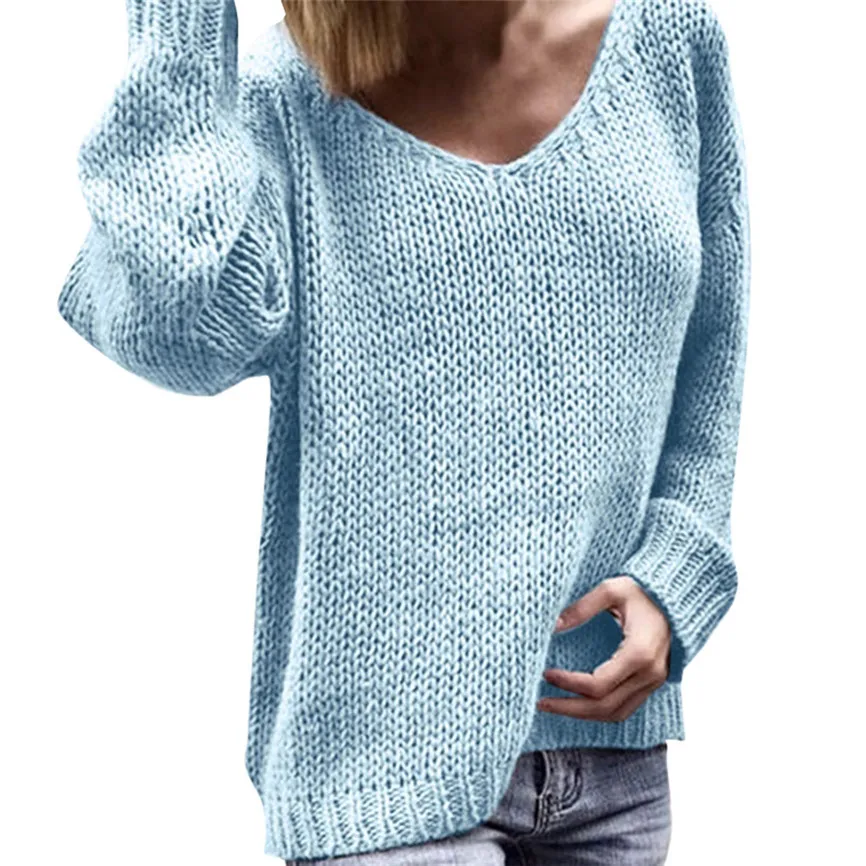 Женские теплые зимние и осенние женские модные с v-образным вырезом и длинным рукавом винтажные однотонные свитеры и вязаный свитер для женщин