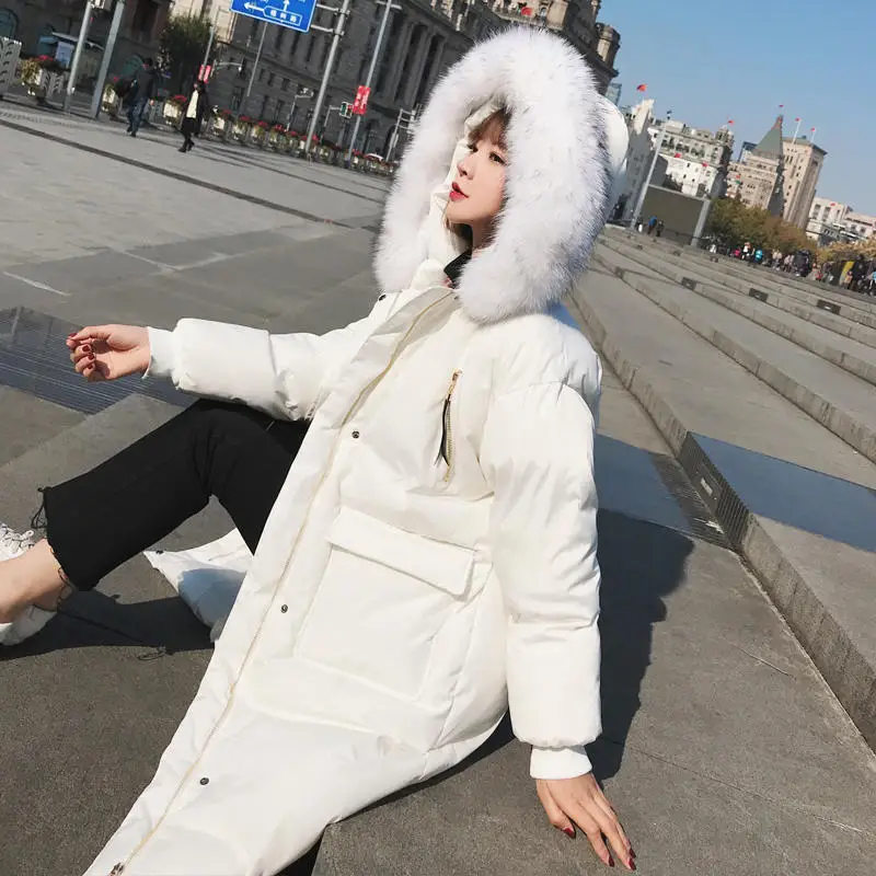 Зимняя куртка женская длинная парка теплое пуховое хлопковое пальто с капюшоном женское толстое стеганое негабаритное свободное зимнее пальто женская одежда Q2023