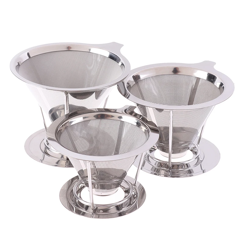 Stainless Steel Drip Coffee Holder Funnel Baskets Reusable Coffe Filters and Stand Coffee Filter Double Layer Coffee Filter