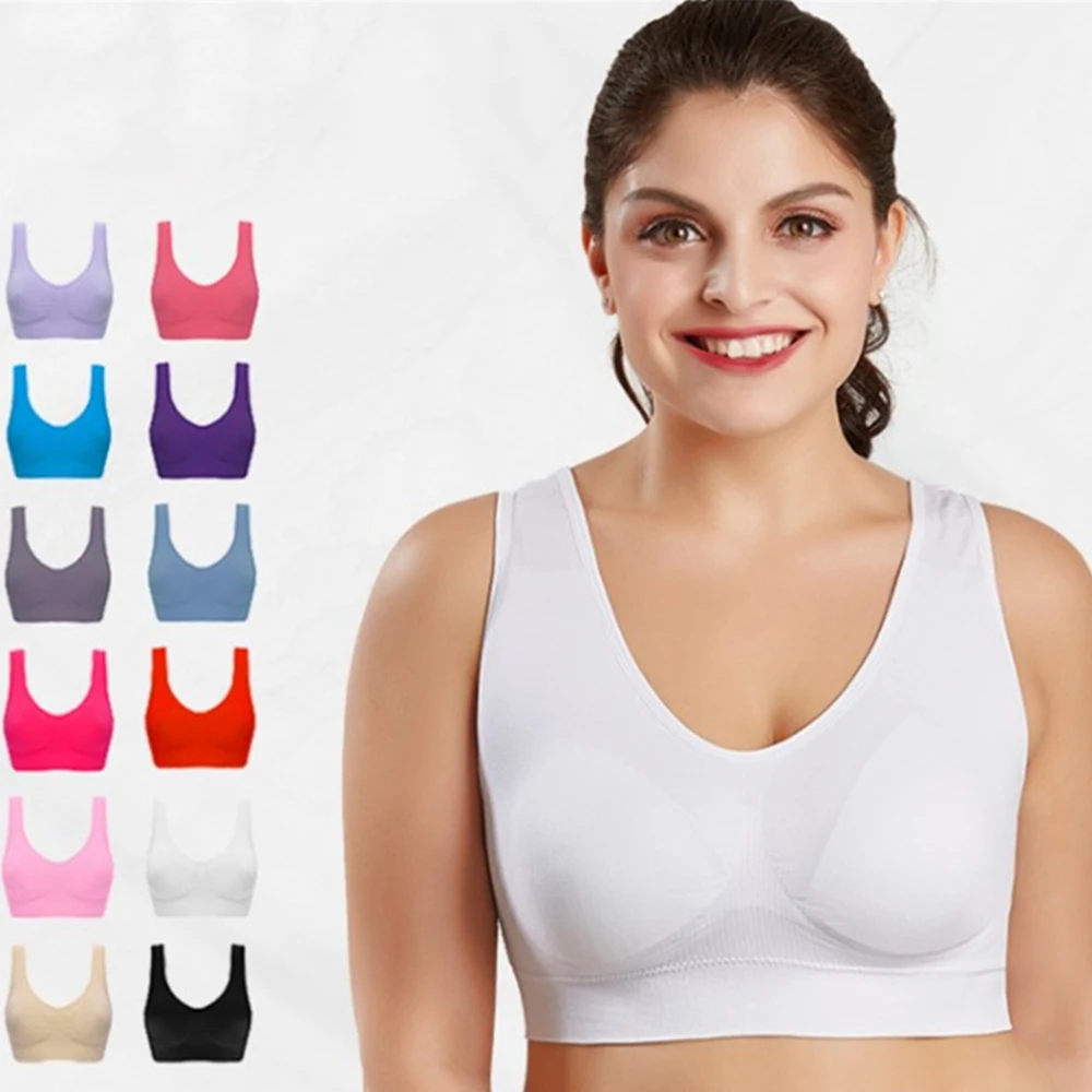 

Plus Size Bras For Women Seamless Sports Bra With Pads Bralette No Wire Push Up Brassiere Vest Wireless Size S-6XL 12 Colors