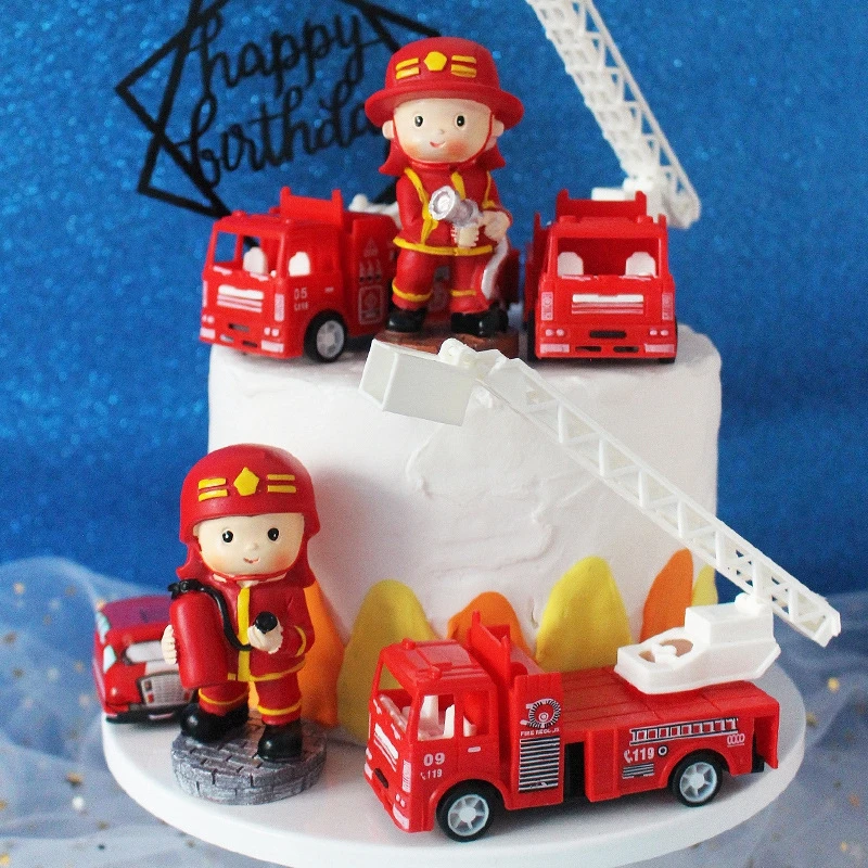 Fire ladder truck water tank cake topper for 1st birthday party