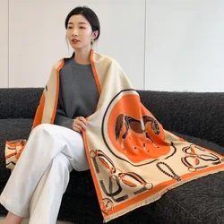 2022 Winter Cashmere Scarf lady Design Horse Print Scarves Pashmina Shawls and Wraps Thick Warm Double-sided Blanket