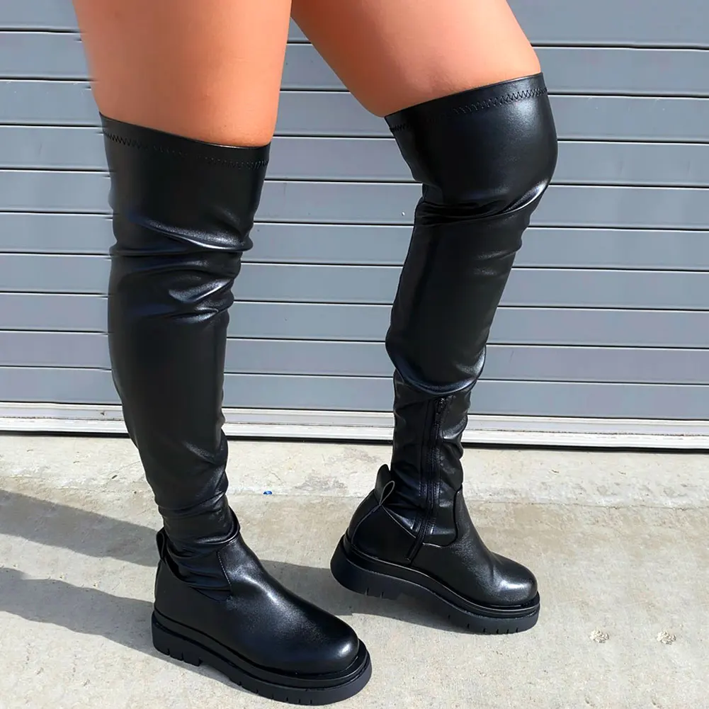 Botas de tacón grueso antideslizantes para mujer, zapatos de tacón grueso a la moda, altos hasta el muslo, para primavera, 2021