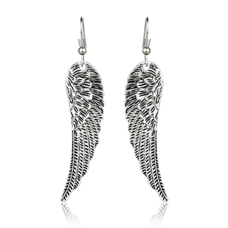 ZRM Punk Retro Angel Wings Earrings Drop Feather Hanging Dangle Metal Earring For Women Girls Gothic Jewelry | Украшения и