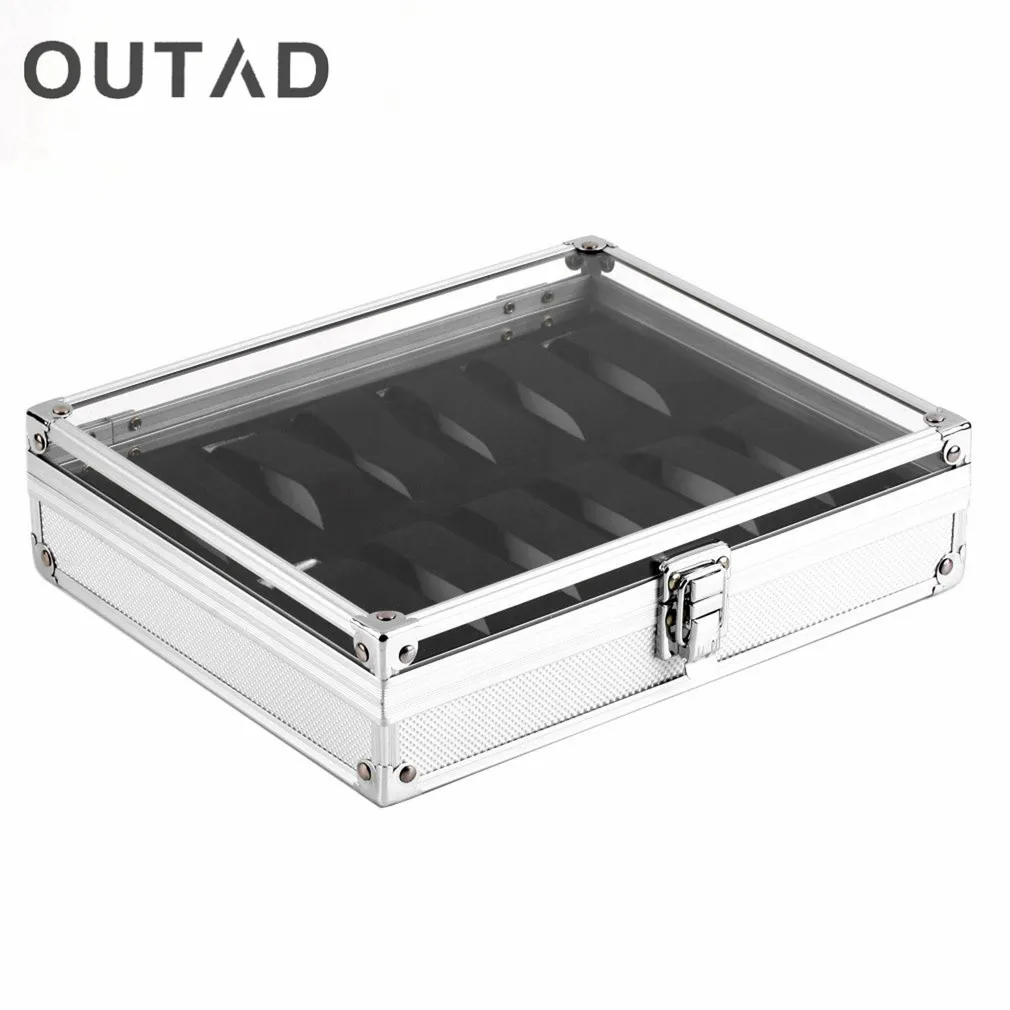 

12 Grid Slots Jewelry Watches Display Storage Square Box Case Aluminium Suede Inside Holder Luxury Gift Winder Organizer Hot