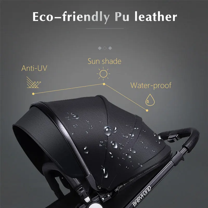 Роскошная детская коляска Babyfond 3 в 1 из искусственной кожи двухсторонняя с