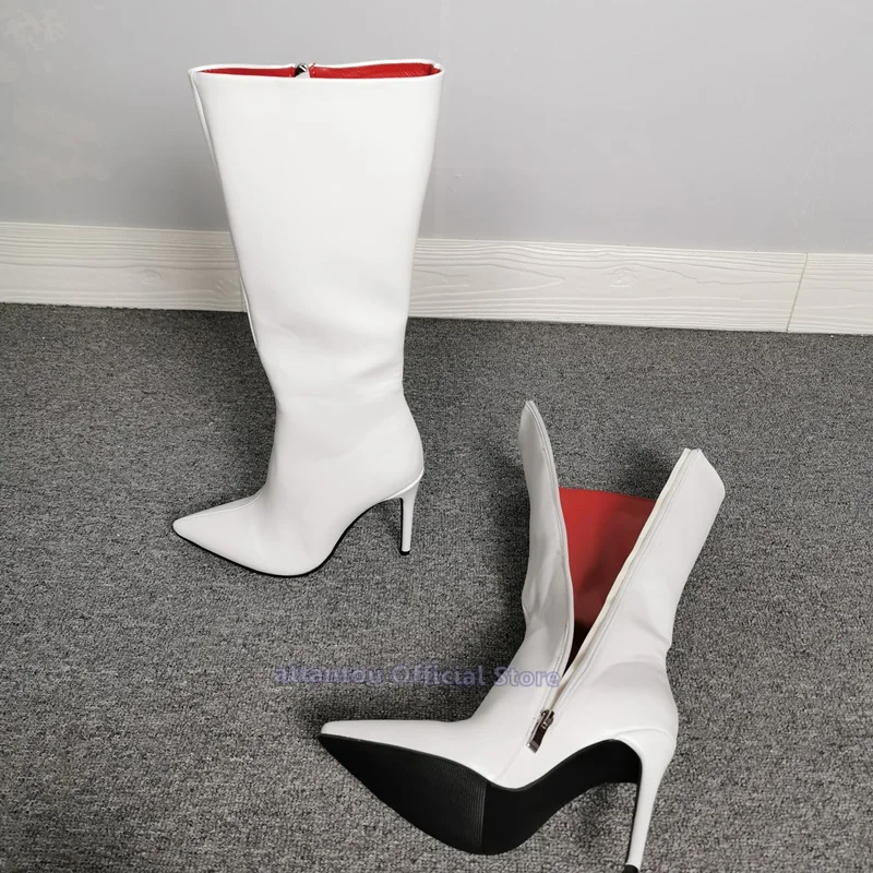 white leather pointed toe boots