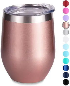 

Vaccum Insulated Wine Tumbler with Lid (Multicolor), Stemless Stainless Steel Insulated Wine Glass 12oz,for Champaign, Cocktail
