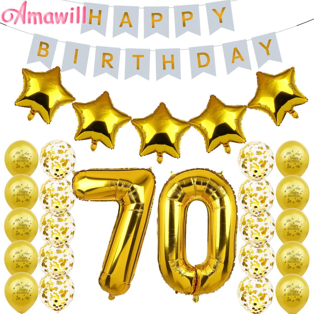 Amawill С Днем Рождения украшения шары для 70-ых взрослых с золотой воздушный шар "Конфетти" 70 лет вечерние принадлежности 75D