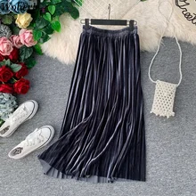 Woherb/осенне-зимние стильные плиссированные юбки женские с высокой талией однотонные миди юбки винтажные повседневные свободные женские Falda 90617