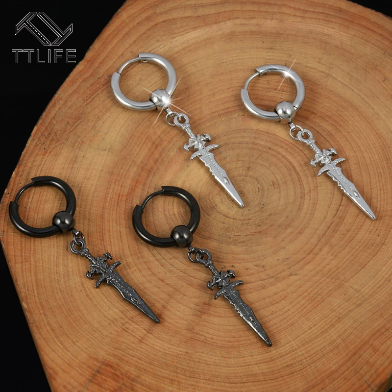 

TTLIFE 2020 Punk Earrings Unique Orgiinal for Men Single Spike Stainless Steel Earrings Guys Jewellery Grunge Dagger Earrings