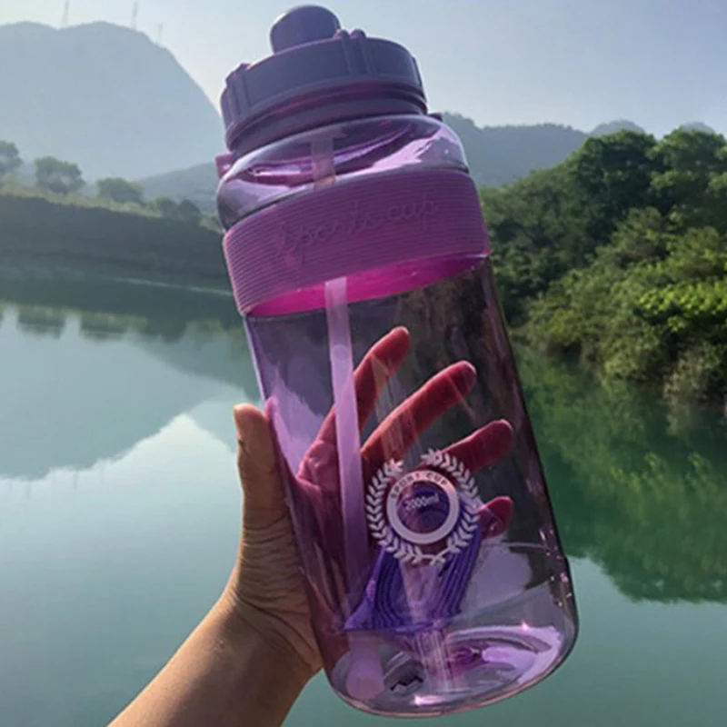Велосипедная бутылка для воды, Спортивная бутылка для воды на открытом воздухе, бутылка для воды с соломинкой, подарочное стекло на заказ, 1000 мл, 2000 мл - Цвет: PP-L