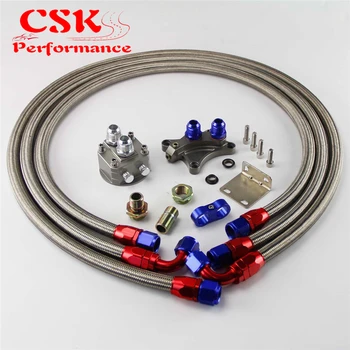 

AN10 Filter Sandwich Adapter+Nylon Braided or SS Braided Oil Line Fits For Nissan SR20DET S13 S14 S15 SR20DE Black/Silver