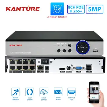 

KANTURE H.265+ 8CH 5MP POE NVR Recorder 5MP AI face Video Surveillance system 48V CCTV POE NVR Kit for 5MP POE IP Camera onvif