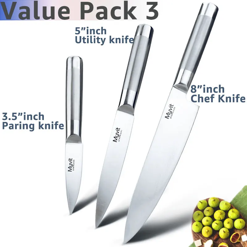 Кухонный нож шеф-повара для нарезки хлеба Santoku, нож для очистки овощей, ножи из нержавеющей стали, 8, 7, 5, 3,5 дюймов, Высокоуглеродистый 5Cr15, инструмент для приготовления пищи - Цвет: 3 pcs value pack 3