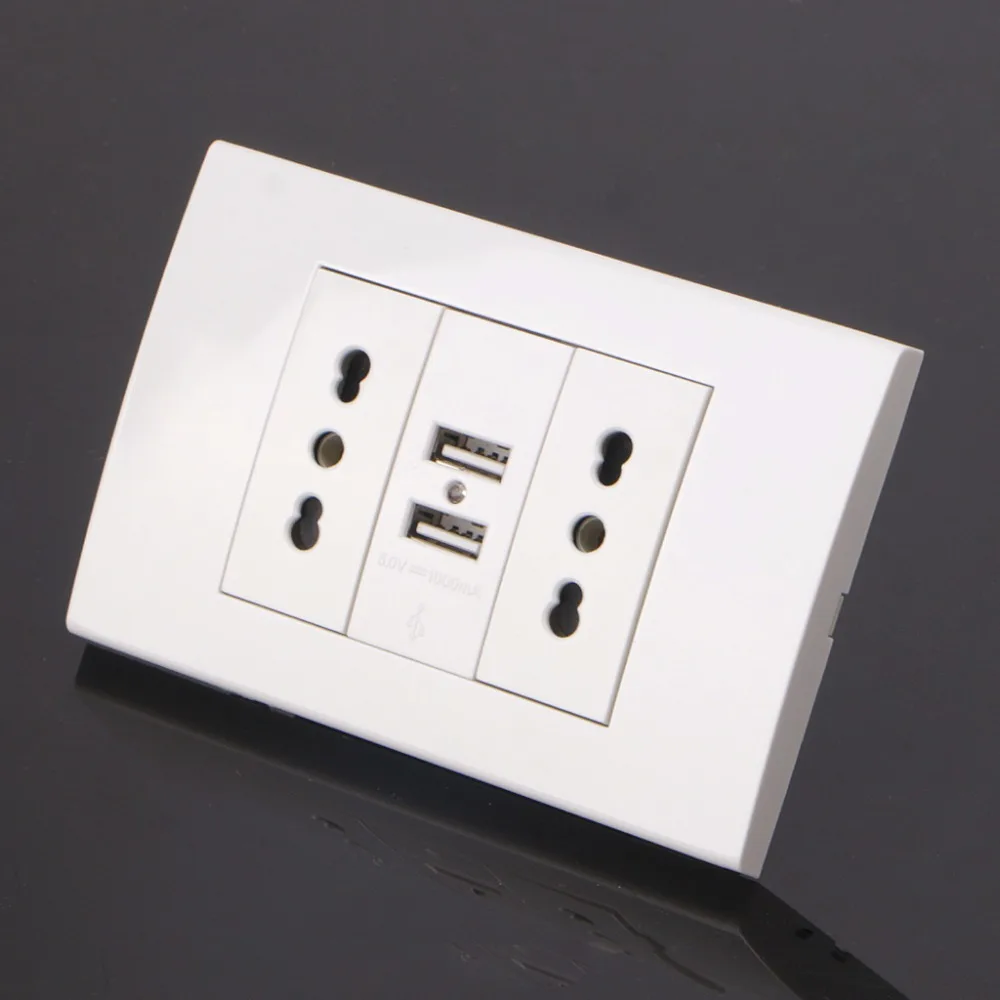 16А настенный двойной Итальянский/Чили разъем питания адаптер двойной usb порты панель 5 в 1A ABS розетки