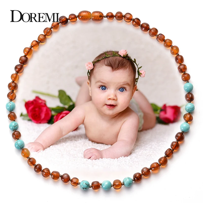 DOREMI, ожерелье из натурального камня, Балтики, янтарь, для ребенка, бирюза, бусины амберы(Коньяк), ожерелье, браслет, Янтарное ювелирное изделие для ребенка