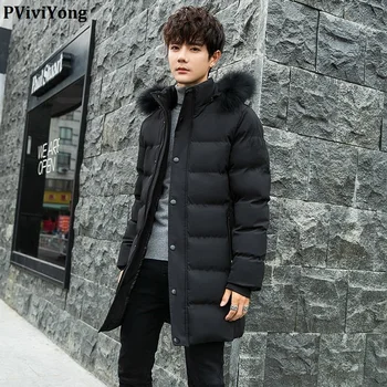 

PViviYong 2019 Winter high quality hooded collars coat men, thicked long jacket men parka plus size L-8XL 1868
