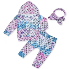 Комплект из 3 предметов для новорожденных мальчиков и девочек, одежда с рисунком русалки, толстовка с капюшоном+ штаны, костюм с динозавром, комплект осенней одежды года