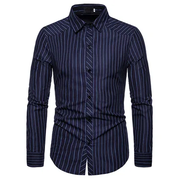 

Men's Striped Button Down Dress Shirts 2019 Autumn New Slim Fit Long Sleeve Shirt Men Business Casual Social Shirt Camisa Hombre