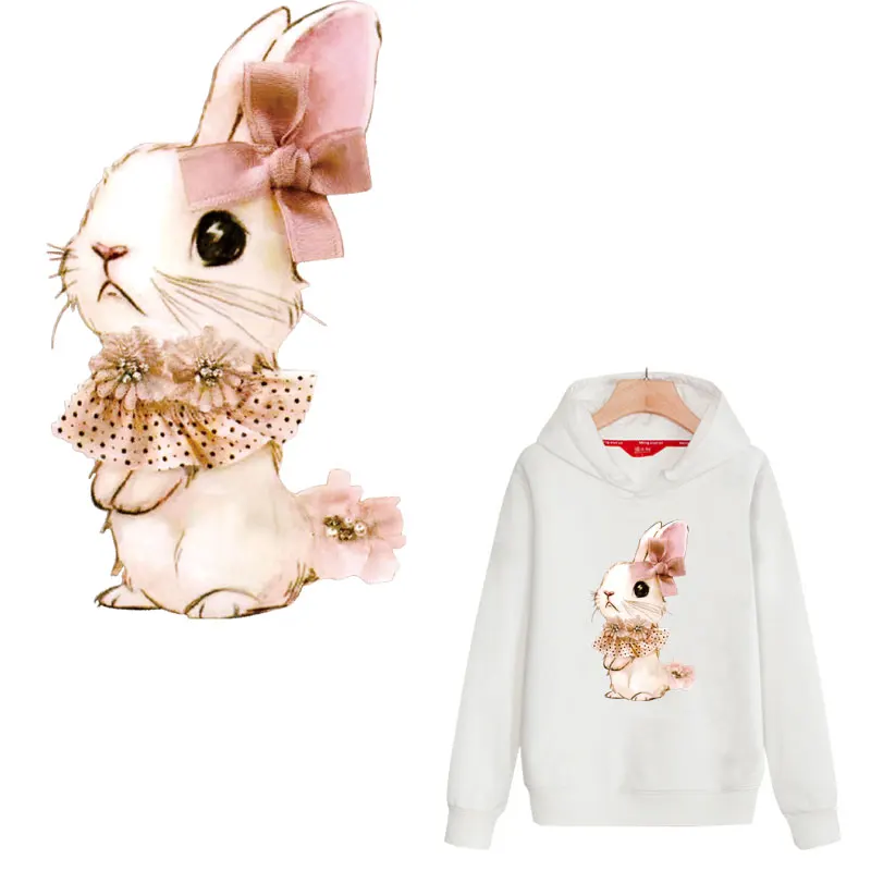 Милый кролик железные нашивки для детей Одежда теплопередача термо-Стикеры для одежды полоски на одежде платье глажка аппликации parches