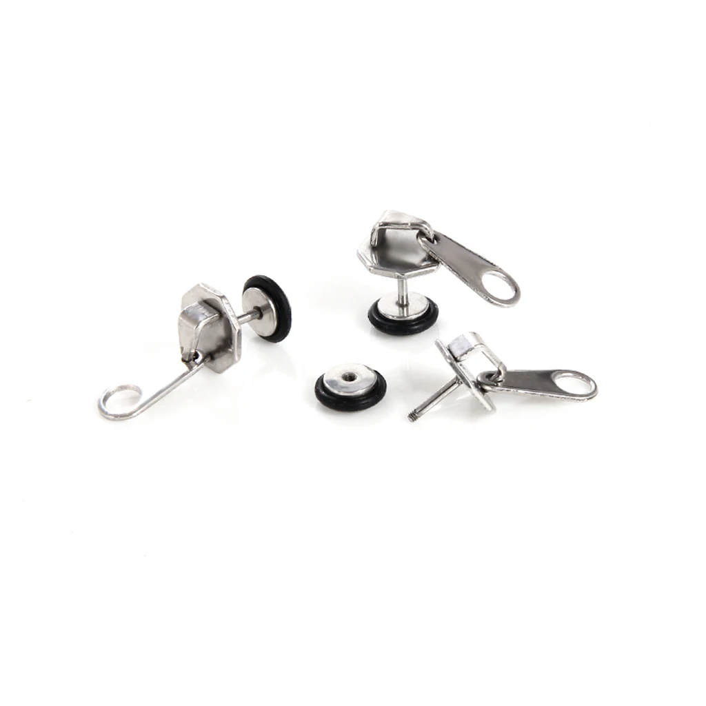 Punk Cool Men Women Zipper Puller Earrings Stainless Steel Ear Studs Jewelry