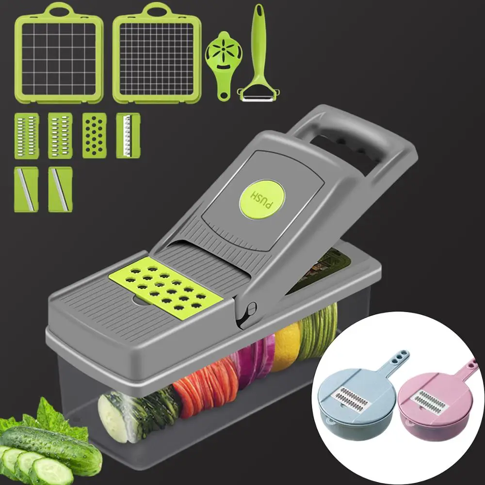 

Multifunctional Vegetable Cutter Fruit Slicer Grater Shredders Drain Basket 8 In 1Gadgets Kitchen Accessories