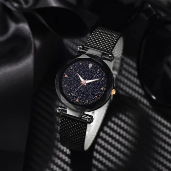 

Fashion Women Watch Galaxy Without Digital Cool Simple Star Sky Dial Ladie Mesh With Quartz Watch relogio feminino часы женские