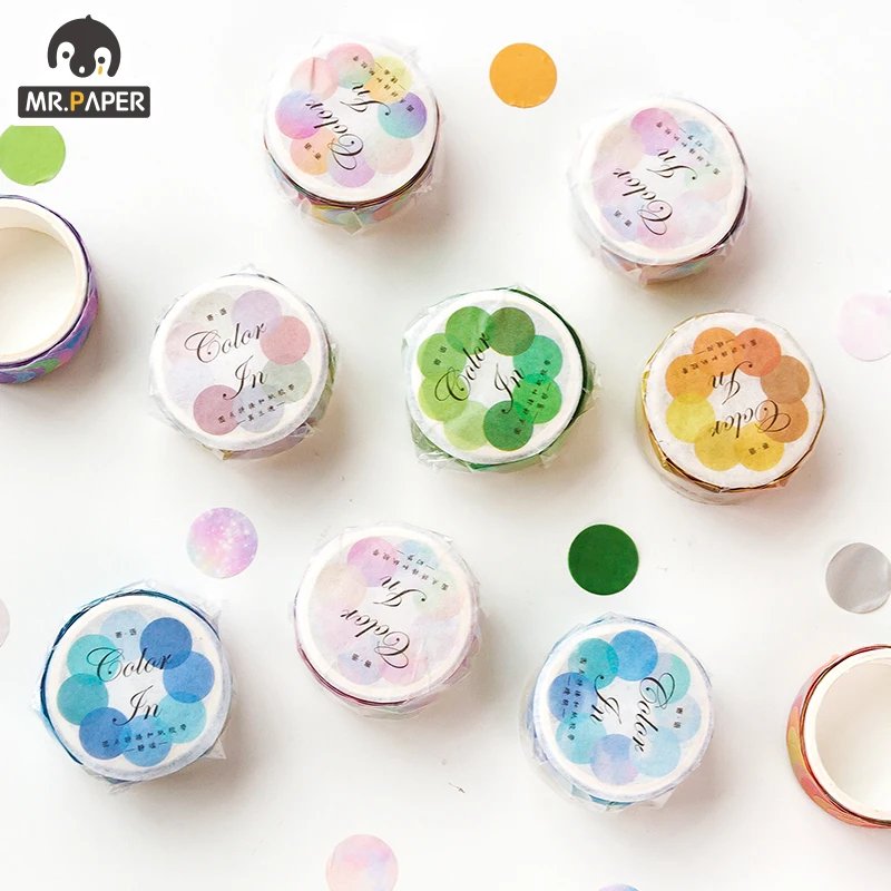 Mr.Paper 14*14mm Hard Candy Dot Color Washi Journaling Writing Memory Washi Tape Deco Gift Label Ins Masking Tapes Easy to Tear