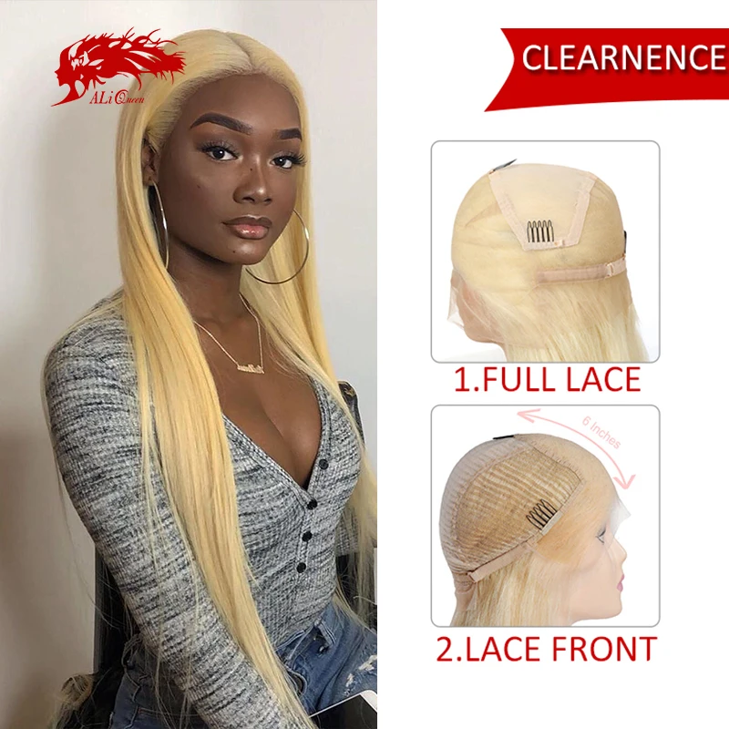 【Clearence】 Ali Queen Hair Blonde 613 прямой кружевной передний парик/полный парик 130% плотность