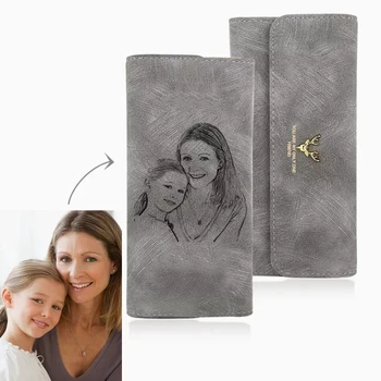 

Custom Picture Engraving Wallet Women's Photos Engraved Trifold Photo Wallet Long Section Hand Customize Mother's day gift