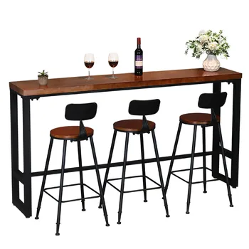 

Bar Table With Solid Wood Against Wall, Narrow Table, Bar Table And Chair Combination, Retro Small Bar Table, Domestic High Foot