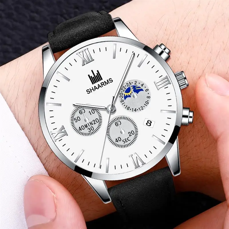 2019 повседневные мужские часы кожаный ремешок из нержавеющей стали Кварцевые с