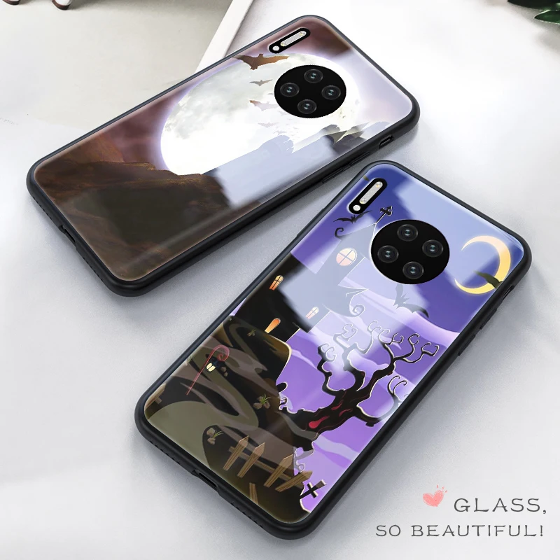 Чехол на Хэллоуин для huawei mate 30 30 Pro 20X5G 20 10 9 Pro Роскошная задняя крышка из закаленного стекла