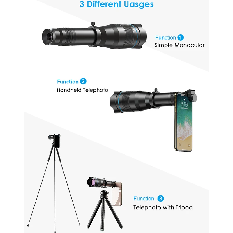 APEXEL Optional HD 60X Metal Telescope Telephoto
