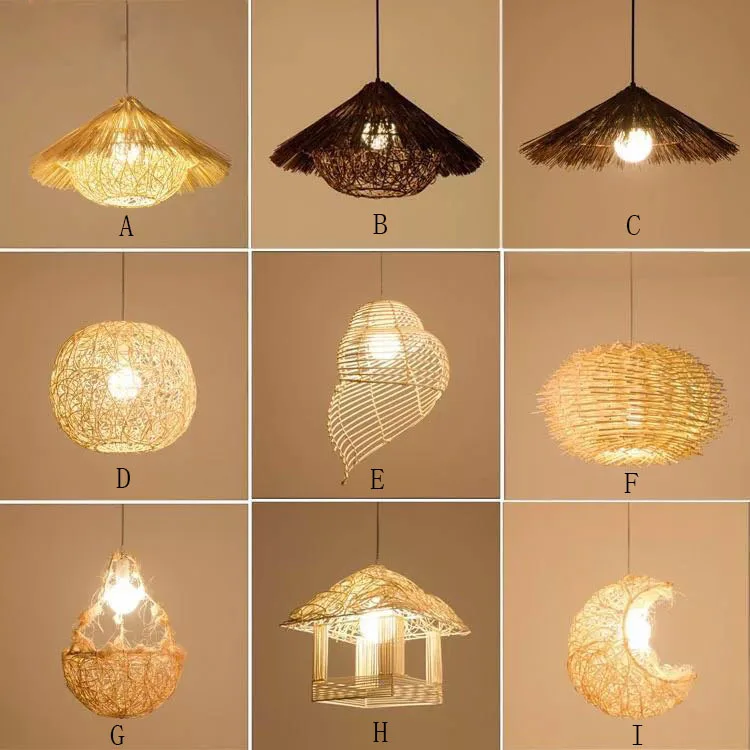 

Japan Style Bamboo Rattan Chandeliers Iron Led Chandeliers Bedroom Living Room Study Loft Decor Pendant Lamps High Quality