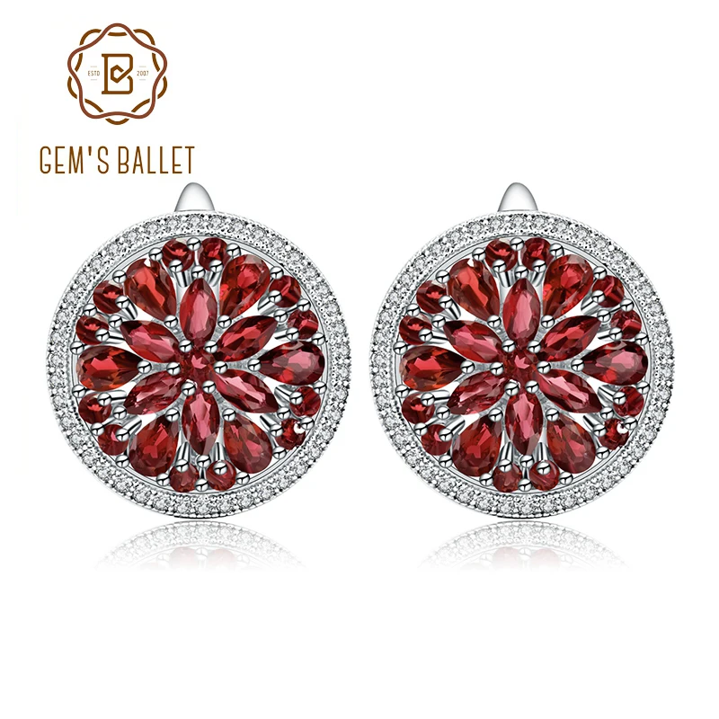 

GEM'S BALLET 7.76Ct Natural Red Garnet Gemstone Earrings for Women Engagement 925 Sterling Silver Stud Earrings Fine Jewelry