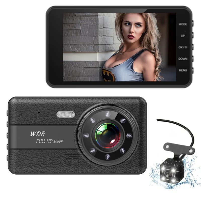 

Dash Cam Dual Lens Full HD 1080P 4" IPS Car DVR Vehicle Camera Front+Rear Night Vision Video Recorder G-sensor Parking Mode WDR