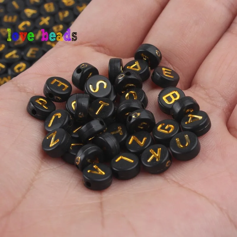 4x7mm Mixed Black&ampGold Letter Beads Round Acrylic for DIY Bracelet Jewellery Making 1.7mm Hole 100/200/500pcs | Украшения и