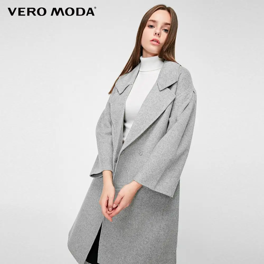 Vero Moda осень зима Drop-shoulder женщин поясом шерстяное пальто Верхняя одежда | 318327563 - Цвет: Lt. grey mel.