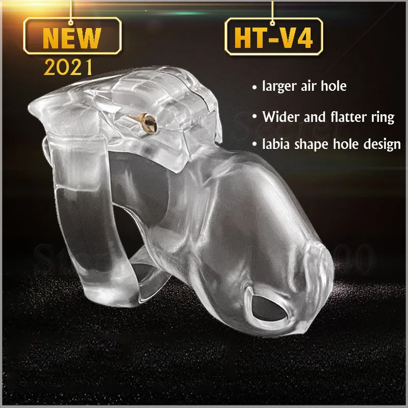 2021 New Design 100% Resin HT-V4 Male Chastity Device with 4 Penis Rings,Chastity Lock,Cock Cage,Penis Sleeve,Sex Toys For Men