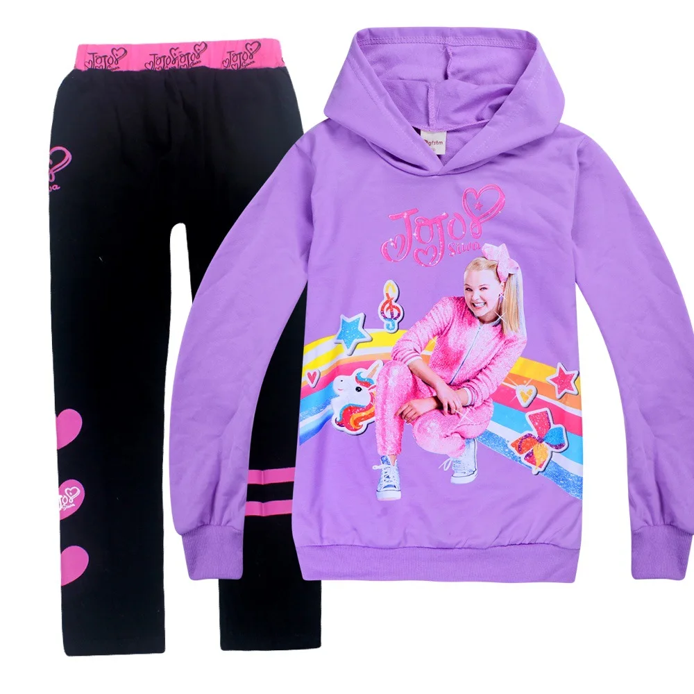 Spring Autumn Girl Clothes Set Baby Kids Hoodie+ Pants 2pcs Jojo Siwa Children Coat Sweatshirt Tracksuit Sports Suit Outfit - Цвет: purple black set