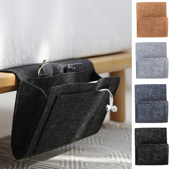 

New Felt Bedside Storage Bag Bed Sofa Side Pouch Remote Control Hanging Caddy Bedside Storage Organizer Bed Holder Pockets